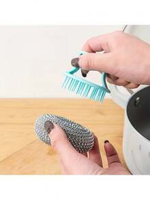 2Pcs Detachable Nano Cleaning Balls, Non-Scratch Pot Scrubber With Long & Short Handle, Kitchen Dish Pot Cleaning Brush - Multicolor Random - View 2