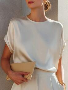 Women's Woven Solid Color Top, Suitable For Vacation, Home, Single Party, Summer - Off-white - View 5