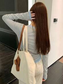 Women's Autumn/Winter Slim Fit Contrast Color Striped 2-In-1 Long Sleeve T-Shirt Casual Style - Grey - View 10