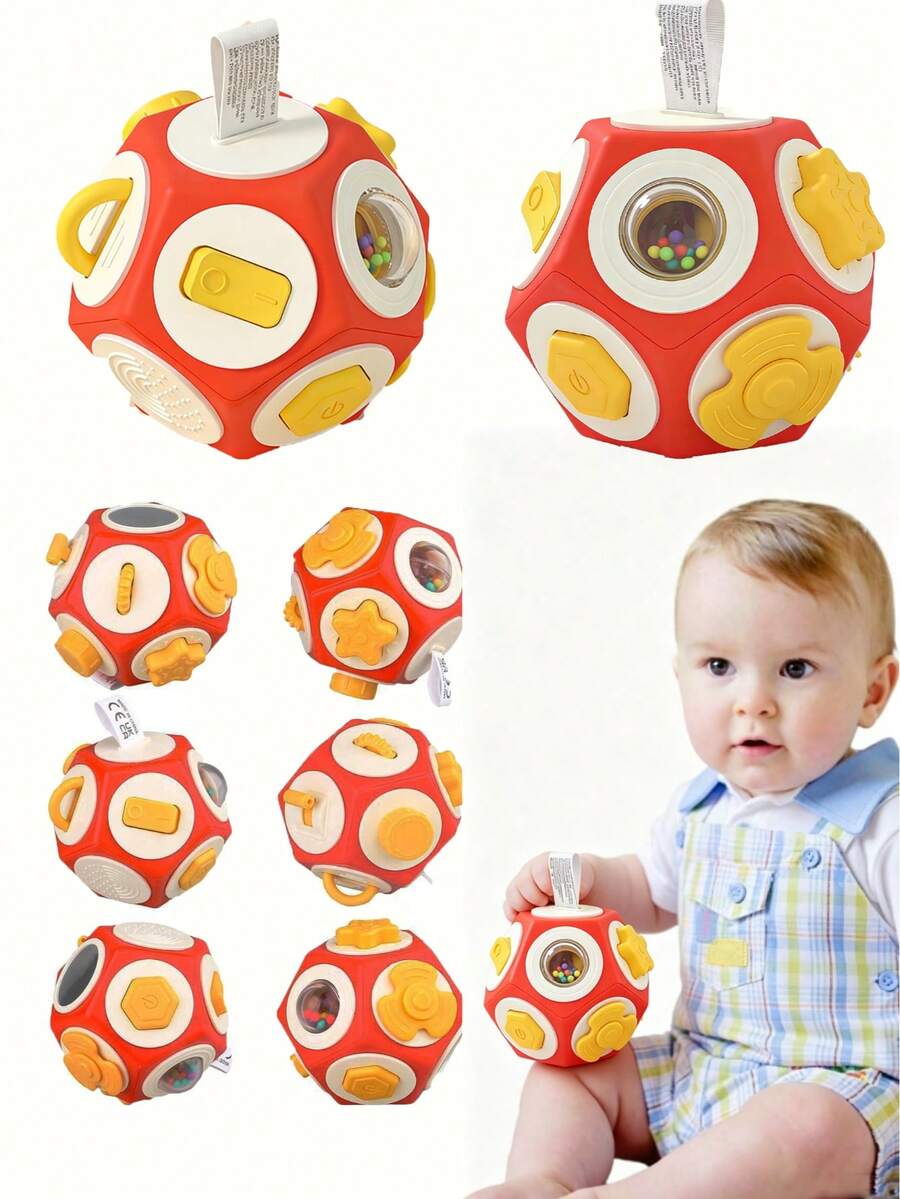 1件蒙特梭利早教多功能12面玩具，適合0-3歲嬰兒，12種玩法，開發認知能力與精細動作技能，理想生日禮物（隨機顏色）