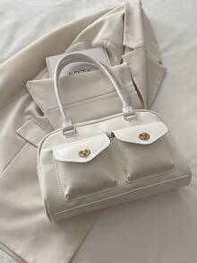 1pc Minimalist Retro Zipper Decor Shoulder Strap Pocket Handbag, Suitable For Women's Casual And Work Use - White - View 6