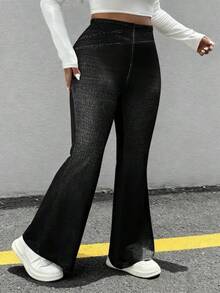 Leggings de Cintura Alta para Mujer Talla Grande, Pantalones Anchos Transpirables con Elasticidad en Cuatro Direcciones, Sin Mezclilla, Corte Ajustado, Casuales - DK-058 - Ver 2