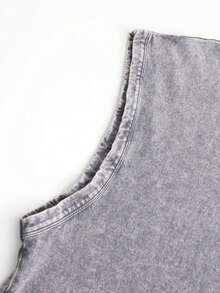 Men Grey Washed Vons Dutchs Streetwear Sleeveless Tank Top With Eye And Wings Graphic Print Casual Wear For Everyday Outfits | Vintage Heavyweight | Perfect Gift | Loose Comfortable Breathable | Machine Washable Fabric | Drippy Clothes | Y2K - Xám - Xem 4