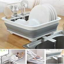 Foldable Dish Drying Rack, Collapsible Cutlery Drainer Organizer For Kitchen Countertop, Camping, Travel - Space Saving Essential - Light Grey - View 3