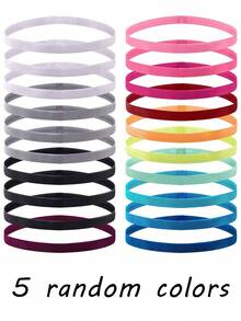 5pcs Universal Random Color Elastic Sports Headbands, Sweat-Absorbing, Non-Slip Hairbands For Yoga, Running And Workout - Multicolor - View 8