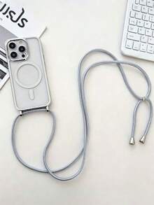 Ốp điện thoại trong suốt sang trọng dạng đeo chéo, tương thích với iPhone 17/16E/16/15/14/13/12 Pro Max/11, có chức năng sạc không dây từ tính. - Bạc - Xem 2