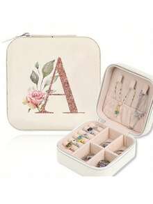 Zippered Faux Leather Jewelry Box - Waterproof And Lightweight, Ideal For Travel. Designed With A-Z Floral Patterns, Made Of PU Leather, Minimalist And Elegant Style. Includes Detachable Necklace Display Rack And Ring/Earring Dividers. An Exquisite Gift For Women With Decorative Lid And Storage Solution - Multicolor - View 19