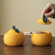 Lemon Ashtray With Lid, Designed In A Cute Fruit Shape, 2 Pieces Set (1 Base+1 Lid), Made Of Resin, Smoke Proof, Perfect For Use In Homes, Offices, Restaurants, Shops, And Public Areas, Suitable As A Gift - Ashtray - View 5