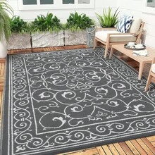 Modern Convolvulus Outdoor Area Rug UV Resistant Waterproof Breathable Easy To Maintain Lightweight Pet Friendly Camping Carpet For RV Trip Balcony Picnic Backyard Garden Picnic Beach - Gray - View 1