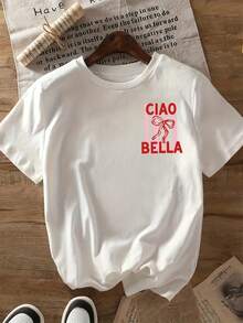 Plus Size - Plus Size - Spring And Summer Women'S Casual Plus-Size Short-Sleeve Round-Neck T-Shirt, Comfortable And Loose With A CIAO BELLA Print  Ropa Mujer - White - View 3