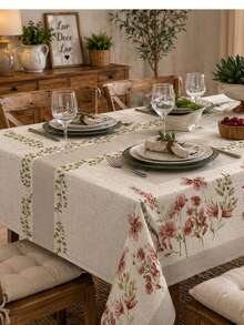 Luxury Oxford Rustic Linen Tablecloth For 4/6/8 People, Various Prints - Dry Leaves - View 2