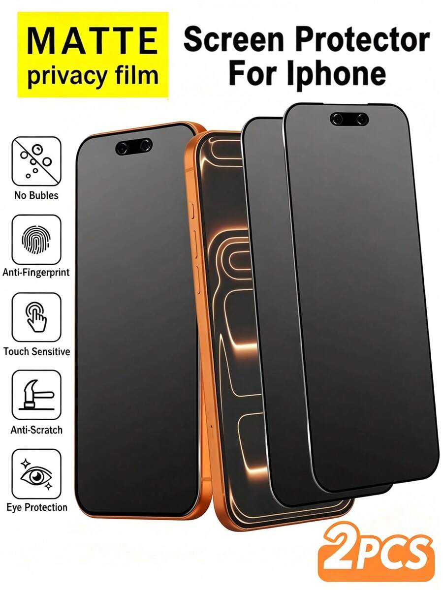 2 piezas Protector de pantalla de privacidad de cerámica mate, compatible con iPhone 16e/14 Pro Max/14/15 Plus/17 Pro Max/17 Pro/17 Air. Protector de pantalla de privacidad, material suave, anti-huellas, anti-reflejo, resistente a arañazos, resistente al desgaste, tacto suave. Esencial para la protección de la privacidad diaria. Compatible con fundas de teléfono.