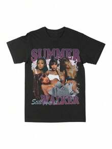 Camiseta Summer Still Over It para hombre y mujer, camiseta retro de algodón de manga corta estilo hip hop, tops unisex Y2k, ropa de calle de verano. - Negro - Ver 1
