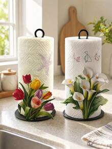 Floral Tissue Box Holder. Tulip Flower. Calla Lily. Premium Decorative Tissue Box Dispenser. No Drilling, Surface Mount, Reusable, Durable. Holiday Decor, Suitable For Kitchen, Bathroom And Party, Autumn Decor, Bedroom Decor, Christmas Decor, Living Room Accessories, Party Supplies, Halloween Decor, Graduation Decor, Home Decor, Halloween Home Decor, Bathroom Decor, Travel Essentials, Bedroom Accessories, Birthday Gift For Women - Multicolor - View 1