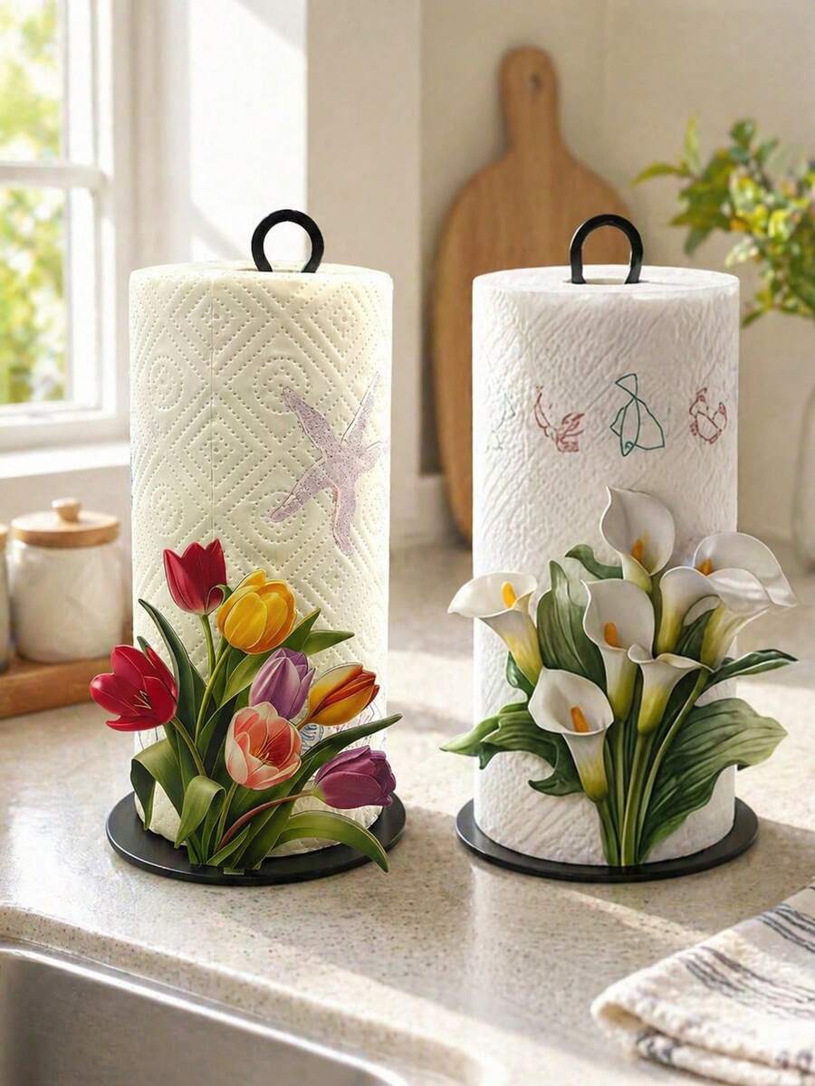 Floral Tissue Box Holder. Tulip Flower. Calla Lily. Premium Decorative Tissue Box Dispenser. No Drilling, Surface Mount, Reusable, Durable. Holiday Decor, Suitable For Kitchen, Bathroom And Party, Autumn Decor, Bedroom Decor, Christmas Decor, Living Room Accessories, Party Supplies, Halloween Decor, Graduation Decor, Home Decor, Halloween Home Decor, Bathroom Decor, Travel Essentials, Bedroom Accessories, Birthday Gift For Women - Multicolor - View 1