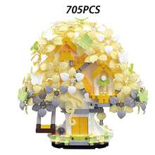 705片樱花树屋积木，多种颜色可选，手工DIY组装玩具，浪漫童话花屋，适合成人减压，桌面装饰，情人节和生日礼物 - 彩色 - 查看 11