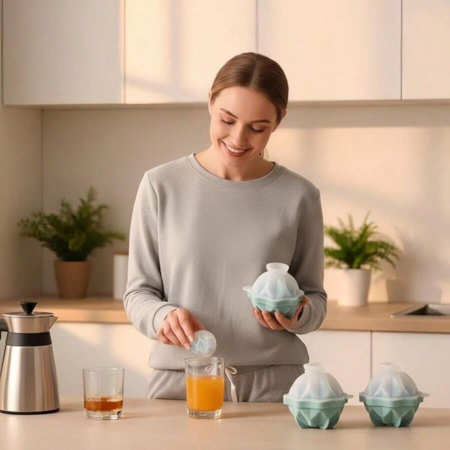 1 pieza Molde de hielo de rosa individual - Fabricante de bolas de hielo redondas de silicona de cavidad única para whisky y bebidas - Herramienta de bar elegante y moderna - Rosa - Ver 1