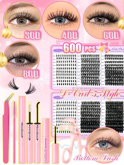 600 Pcs, Manga/Eyelash Lower Part Kit, Large Capacity Combination, DIY, Soft, Comfortable, Natural, Curled, 9-16mm, Equipped With Bond&Seal, Remover, Tweezers, Brush, Eyelash Clip And Other Combination Kits. Suitable For Beginners And Experts. Easy To Use For Daily Makeup At Home Or On The Go