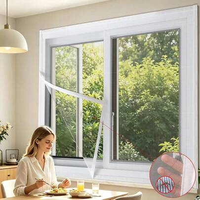 1 Stück weißer Mückenschutz-Netzvorhang, selbstklebend ohne Bohren, Fenster-Insektenschutz für Zuhause