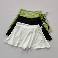 Falda deportiva para Yoga, falda de tenis y bádminton, pantalones de medio cuerpo, falda con bolsillo de secado rápido, falda con correa lateral dividida, pantalones para prendas de vestir - Negro - Ver 4