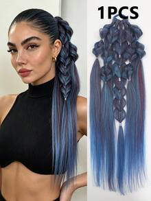 24-Inch Mixed Color/Gradient Wig Ponytail, Lantern Braid & Bubble Twist Braid Hair Accessory Ponytail Braids, Perfect For Festival Wear - Multicolor - View 12
