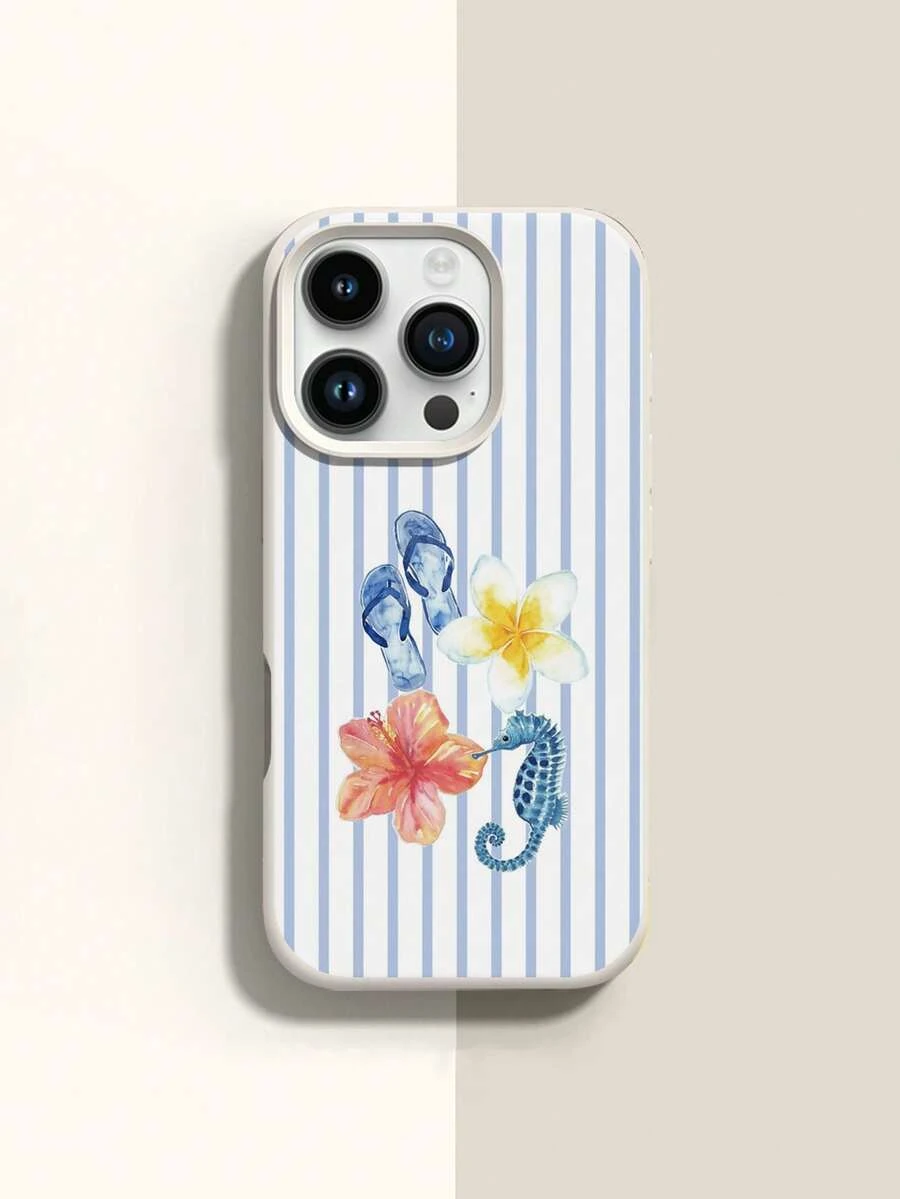 1個條紋海馬圖案液態矽膠防震手機殼,適用於Apple IPhone XS/XS Max/XR/11 12 13 14 15 16 Pro/Pro Max/14 15 16 Plus/17, Galaxy S24 Ultra 5G/S22 Ultra 5G/S22 5G/S21 Ultra 5G/S21 FE 5G/S21 5G/A73 5G/A71 4G/A36 5G/A25 5G,可用作節日禮物 - 彩色 - 查看 1