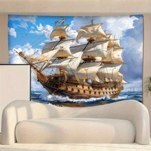 1pc Exquisite Pirate Ship Tapestry Sample - Colorful Polyester Decorative Item, Suitable For Living Room, Bedroom And Office Use - Maritime Themed Home And Party Decor, Comes With Free Installation Kit - 20 - View 2