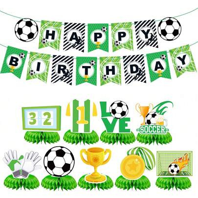 Bộ 20 chiếc banner trang trí hình tổ ong chủ đề bóng đá, dùng để trang trí bàn tiệc sinh nhật thể thao, tự làm banner trang trí.