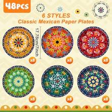 D48 Pcs Mexican Fiesta Party Plates Multicolor Handmade Style Paper Plates Cielito Lindo Party Decoration Talavera Fiesta Tableware Set For Taco Tuesday Dia De Los Muertos Birthday Wedding Baby Shower - 如圖所示 - 查看 2