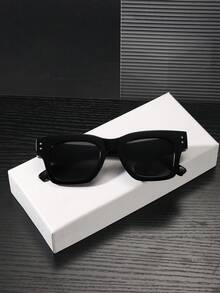 1 PC Men's Classic Casual Square Fashion Glasses Black Polycarbonate Frame With Soft Tinted Lenses Lightweight Snug Fit Suitable For Outdoor Commute With Glasses Box - Multicolor - View 5