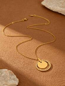 MONALLY Collar con colgante redondo de acero inoxidable chapado en oro de 18K con circonita cúbica tallada, joyería con cita de amor "Eres mi todo" para mujer, regalo perfecto para aniversario/cumpleaños/dama de honor/esposa - collar colgante - Ver 3
