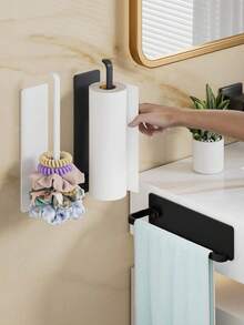 1pc Wall-Mounted Paper Towel Holder, No Drilling Required, Kitchen Storage Rack, Home Essential, Suitable For Kitchen, Bathroom, Office, Closet, Bathroom Accessories, Kitchen Accessories - Multicolor - View 3