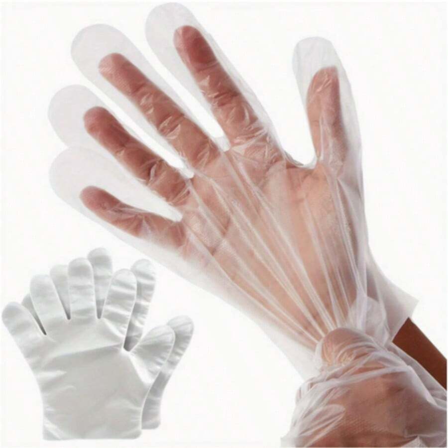 100/200pcs Plastic Disposable Gloves, Durable & Reusable For Cooking, Pre-Meal Prep, Kitchen, Cleaning, Restaurant Service - A - View 1