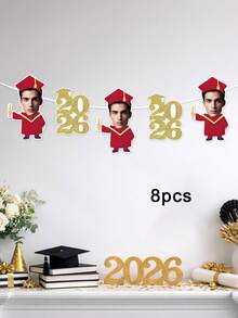 Banderín de foto de graduación personalizado, se puede imprimir el retrato del graduado y el año de graduación para colgar en la fiesta, bandera de temporada de graduación de varios colores, banderín de foto de graduación estilo DIY, utilizado para el fondo de la fiesta de graduación y la decoración del lugar - Multicolor - Ver 8