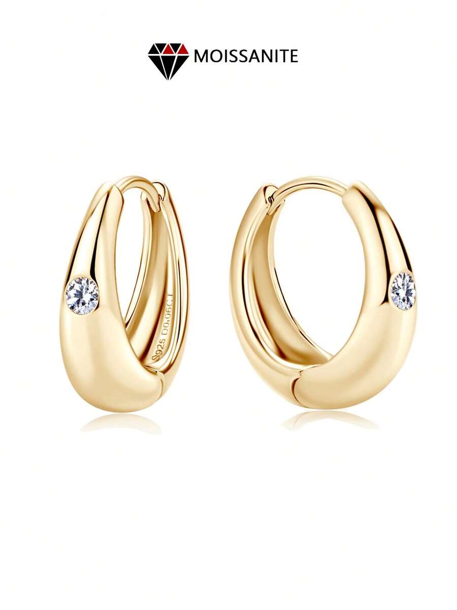 ConiiW Đôi bông tai bạc 925 đính đá Moissanite tròn, thời trang, tối giản, cá tính và thanh lịch, thiết kế tinh tế, đa năng và chất lượng cao, món quà lý tưởng dành cho nam giới tặng nữ giới. - Vàng - Xem 1