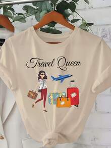 GiftGiftFashion Camiseta de Mujer con Estampado Creativo, Adecuada para Primavera y Verano, Camiseta Casual de Manga Corta para Mujer, Blusa Holgada de Cuello Redondo para Mujer, Elegante y Cómoda, 100% Suave. - Albaricoque - Ver 7