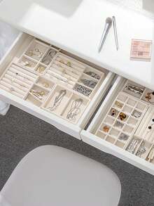 9pcs/1pc Velvet Jewelry Tray Large Capacity Jewelry Storage Box Accessory Tray Multi-Functional Storage Box With Independent Compartments, Stackable Jewelry Display Rack, Suitable For Earrings, Necklaces, Bracelets, Rings, Hair Clips, Hairbands, Etc. Valentine's Day/Back To School Season - Beige - View 6