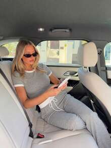Casual Street Style Ribbed Contrast Color Round Neck Short Sleeve Top And Pants 2 Pieces Set - White Grey - View 7