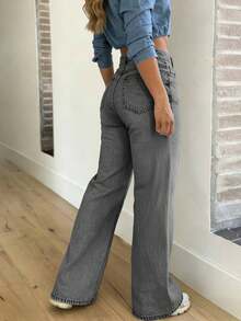 Women's Casual Versatile Straight Leg Jeans With Pockets - Light Grey - View 3