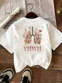 Double-Sided Printed T-Shirt With Floral Pattern, Comfortable Round Neck, Short Sleeves, Casual Style, Classic Look, Top For Women. - White - View 3
