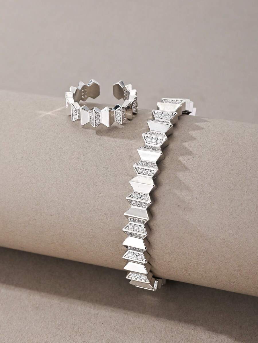 Silver Bracelet, Versatile Copper Inlaid Zirconia, Suitable For Daily, Gatherings, Dates, Enhances Elegance - Silver - View 1