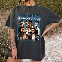 Washed T-Shirt Vintage Rauw Alejandro T-Shirt Retro Latin Music Concert Tee - Black - View 1