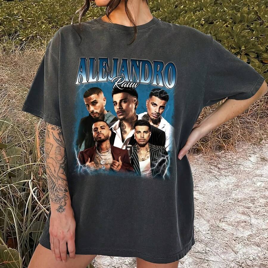 Washed T-Shirt Vintage Rauw Alejandro T-Shirt Retro Latin Music Concert Tee - Black - View 1