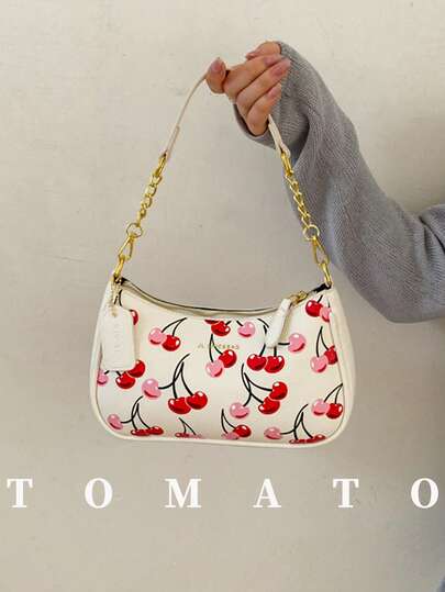 1pc Fashion Women's Shoulder Bag, Cherry Pattern Crossbody Bag, PU Leather Material, Dual Adjustable Straps, Suitable For Daily Use, Fits Young Ladies - Ideal For Outings, Shopping, School, Dates, Gifts, Office, Work, Travel