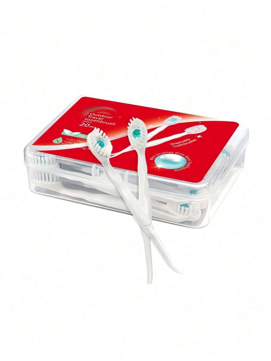 1 Box Of 20pcs Portable No-Water Toothbrush, Built-In Fresh Pearl Toothpaste, Convenient Multi-Function Oral Care - Multicolor - View 1