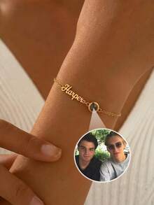 1pc Customized Photo Projection Bracelet, Personalized Name Engraved Stainless Steel Bracelet, Unique Custom Gift For Couples, Lovers, Women, Suitable For Valentine's Day, Wedding, Anniversary - Multicolor - View 4