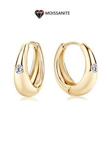 ConiiW Đôi bông tai bạc 925 đính đá Moissanite tròn, thời trang, tối giản, cá tính và thanh lịch, thiết kế tinh tế, đa năng và chất lượng cao, món quà lý tưởng dành cho nam giới tặng nữ giới. - Vàng - Xem 12