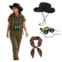 3pcs Women's Safari Outfit - Leopard Print Bucket Hat, Scarf, Binoculars, Wildlife Park Costume Accessories, Halloween Cosplay, Holiday Party, Animal Print Decor, Retro Fashion, Fashion Accessories, Hunting Set, Cosplay Enthusiasts, Holiday Participants - Multicolor - View 12