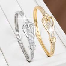 1 pièce Bracelet pour femme avec un design unique en forme de boucle de ceinture, incrusté de zirconium artificiel. Cadeau décontracté - Multicolore - Voir 9