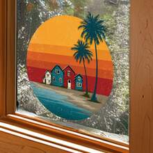1PC Wall Stickers For Room,Seaside House Window Sticker,Sunset At The Seaside Wall Sticker,Suitable As A Gift,Self-Adhesive , Suitable For Bedroom And Living Room, Bedroom, Dining Room, Study, Bathroom, Glass Decoration And Embellishment - A - View 8